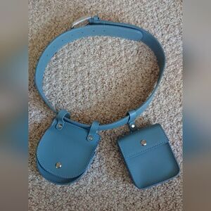 Italy leather belt bag in baby blue with pendant coin pockets